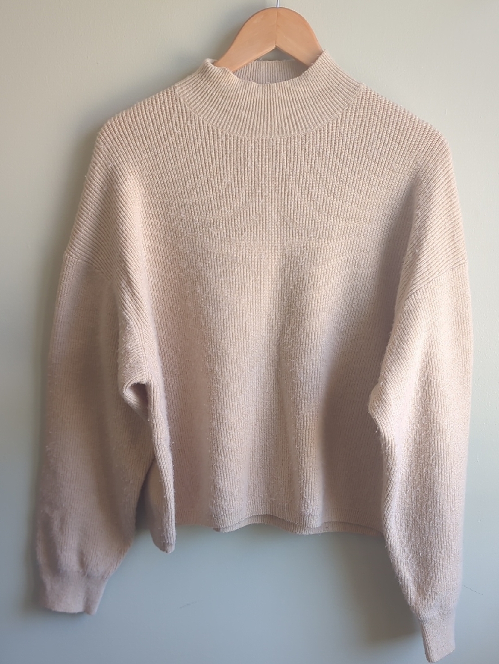 Oak + Fort. Cream Mock Neck Ribbed Sweater. Size Medium.